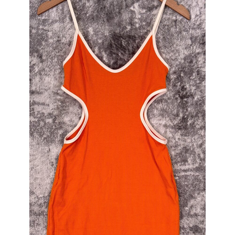 Reformation Lilou Dress Medium Womens Orange Knit Waist Cut Outs Midi - Picture 2 of 8